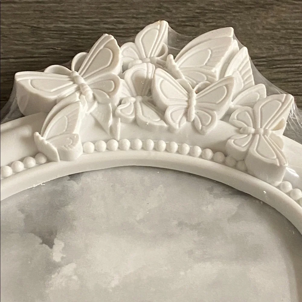 Elegant White Picture Frame with Butterfly Accents